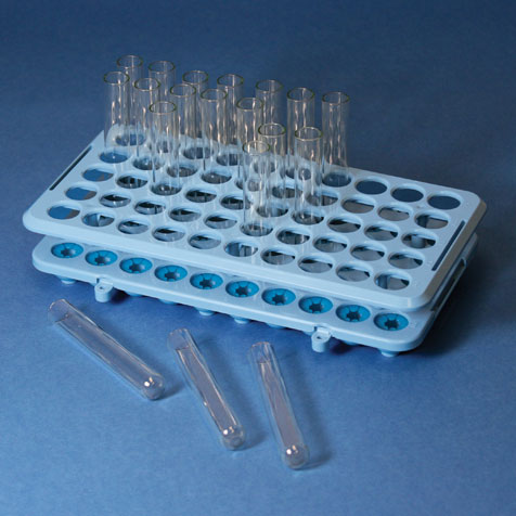 Globe Scientific Grip Rack, Rack with Tube Grippers for up to 17mm Tubes, 50-Place, Autoclavable, Blue Racks; Test Tube Racks; Plastic